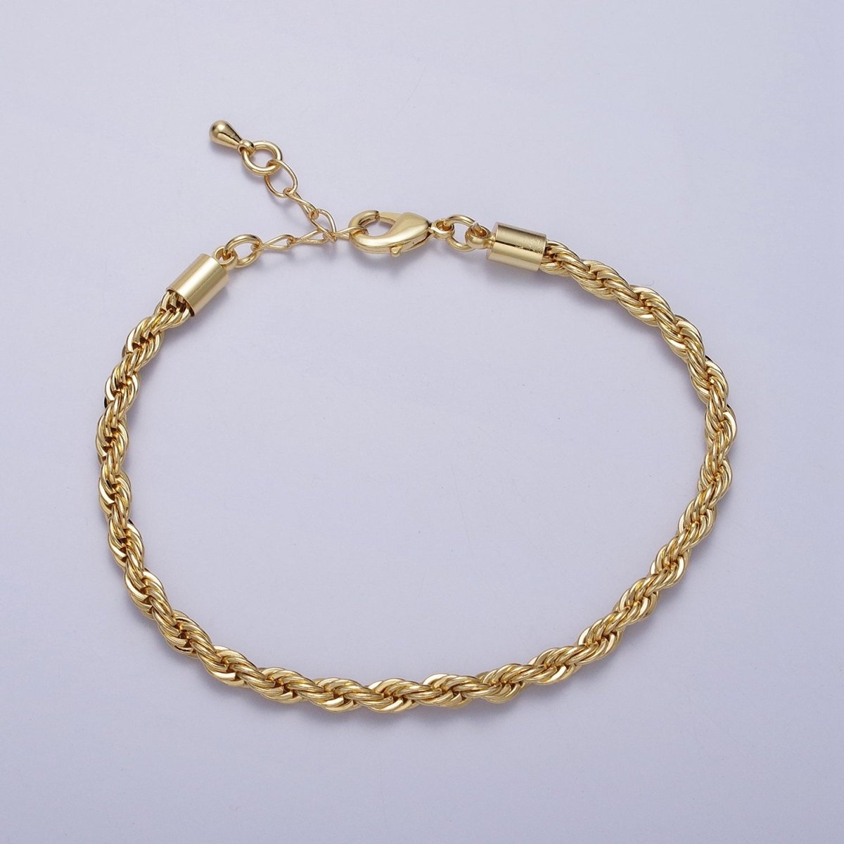 Gold Twisted Rope Chain Bracelet Silver Chunky Rope Chain bracelet 3.7mm thickness | WA-1538 WA-1539 Clearance Pricing - DLUXCA