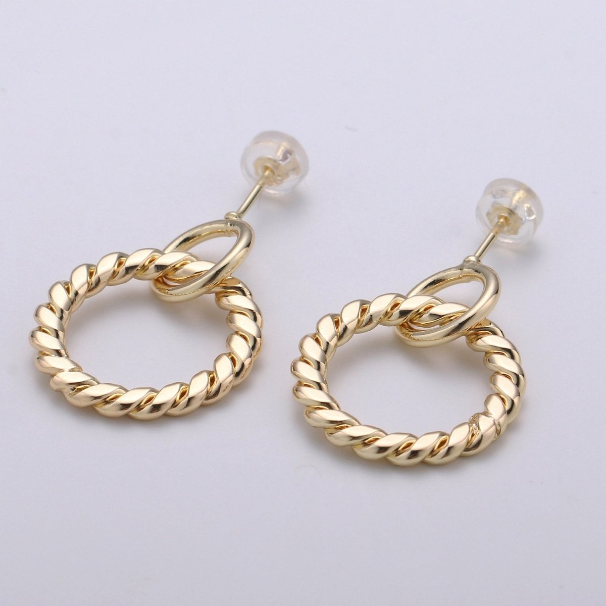 Gold Twisted Rope Hoop Earrings Gold Plated | Women 18K Gold Earrings Stud Q-122 - DLUXCA