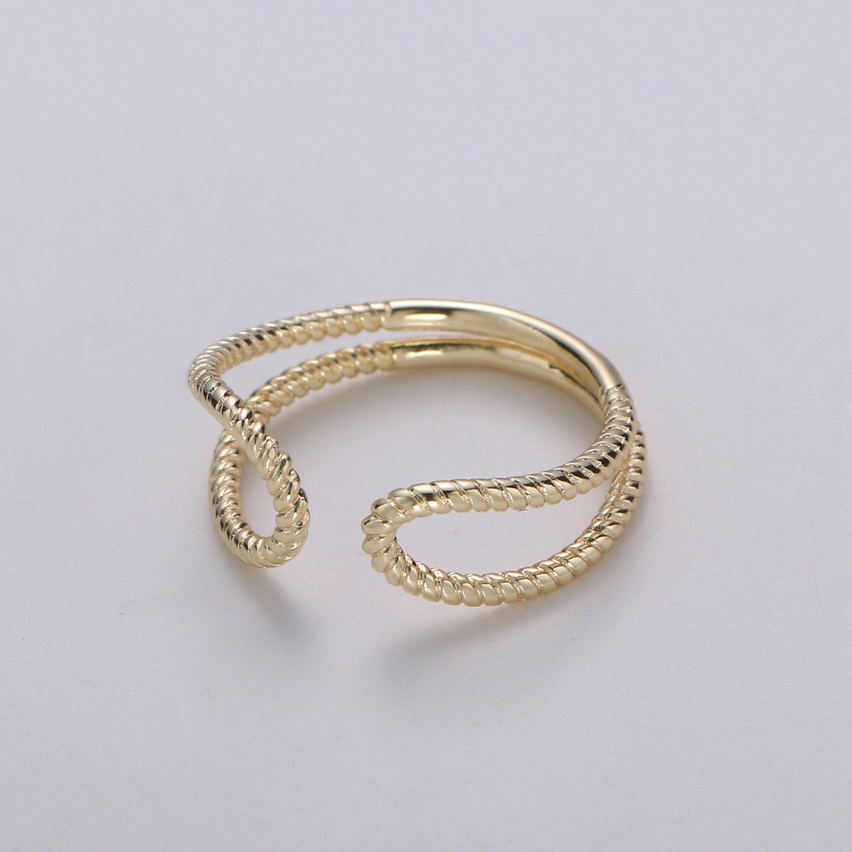 Gold Twisted Rope Ring, Boho Double Band Ring, Minimalist Open Ring, Adjustable Stack Ring, Midi Ring for Women R-118 - DLUXCA