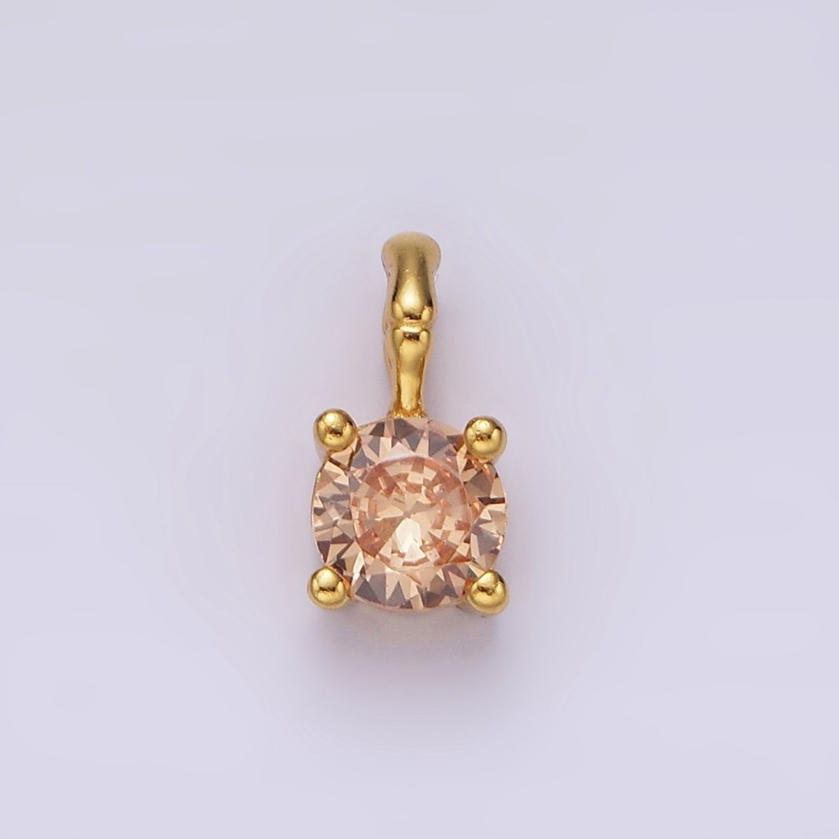 Gold Vermeil Cubic Zirconia CZ Birthstone Bamboo Bail Personalized Charm in Gold & Silver | AG160 - AG183 - DLUXCA