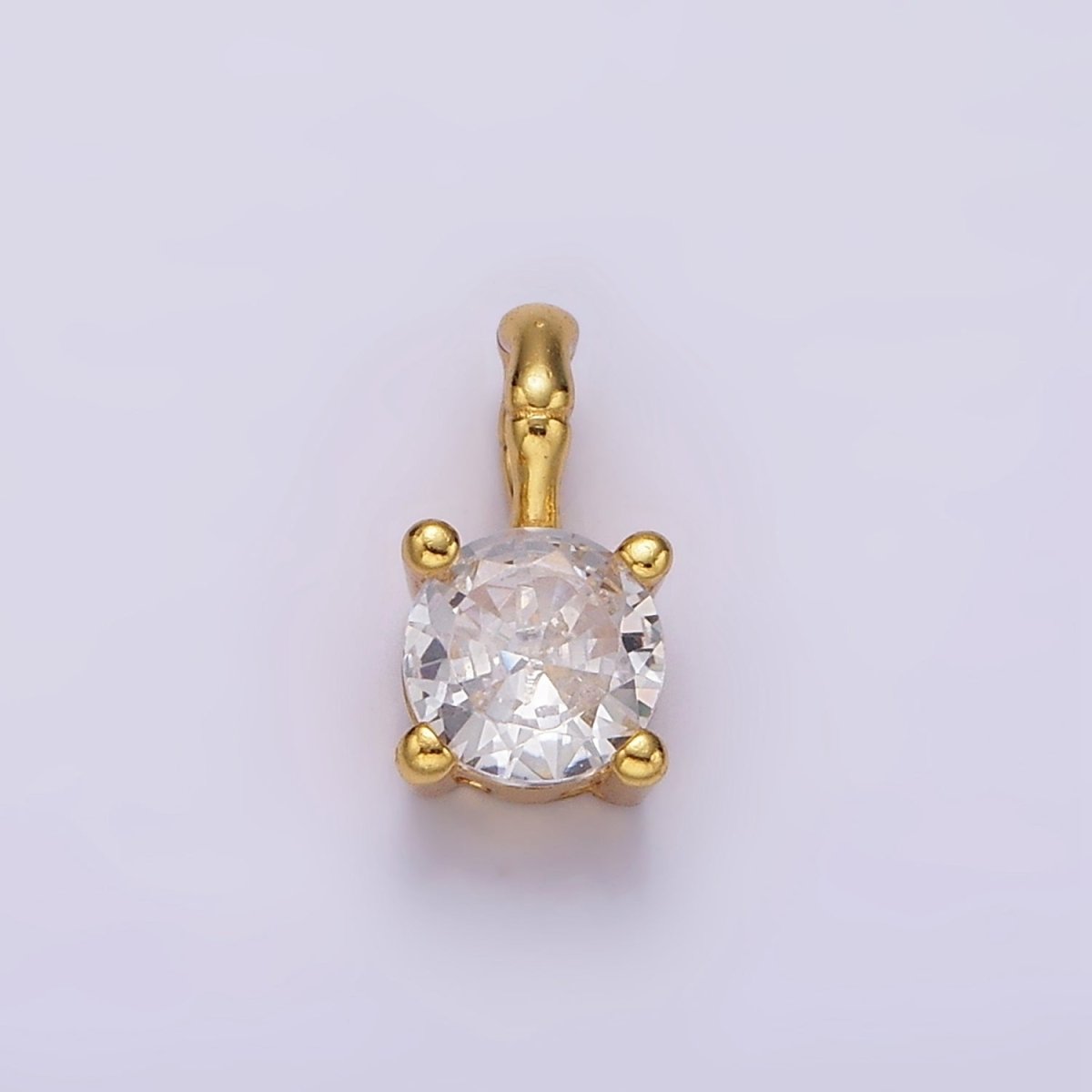 Gold Vermeil Cubic Zirconia CZ Birthstone Bamboo Bail Personalized Charm in Gold & Silver | AG160 - AG183 - DLUXCA