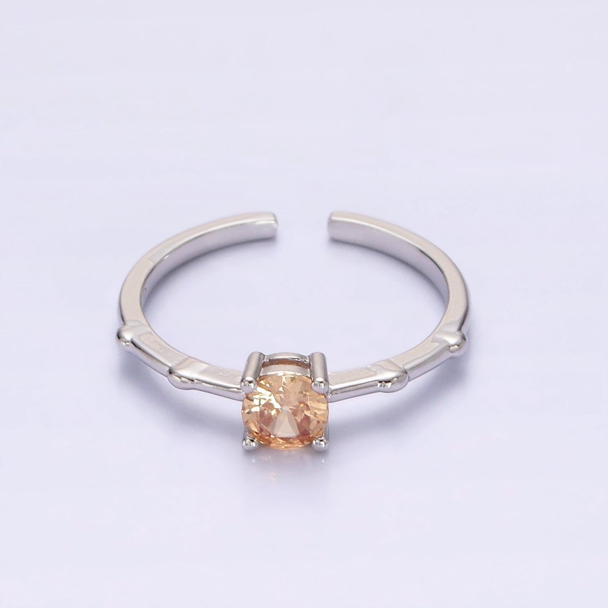 Gold Vermeil Cubic Zirconia CZ Birthstone Personalized Solitaire Bamboo Ring in Gold & Silver | O1006 - O1029 - DLUXCA