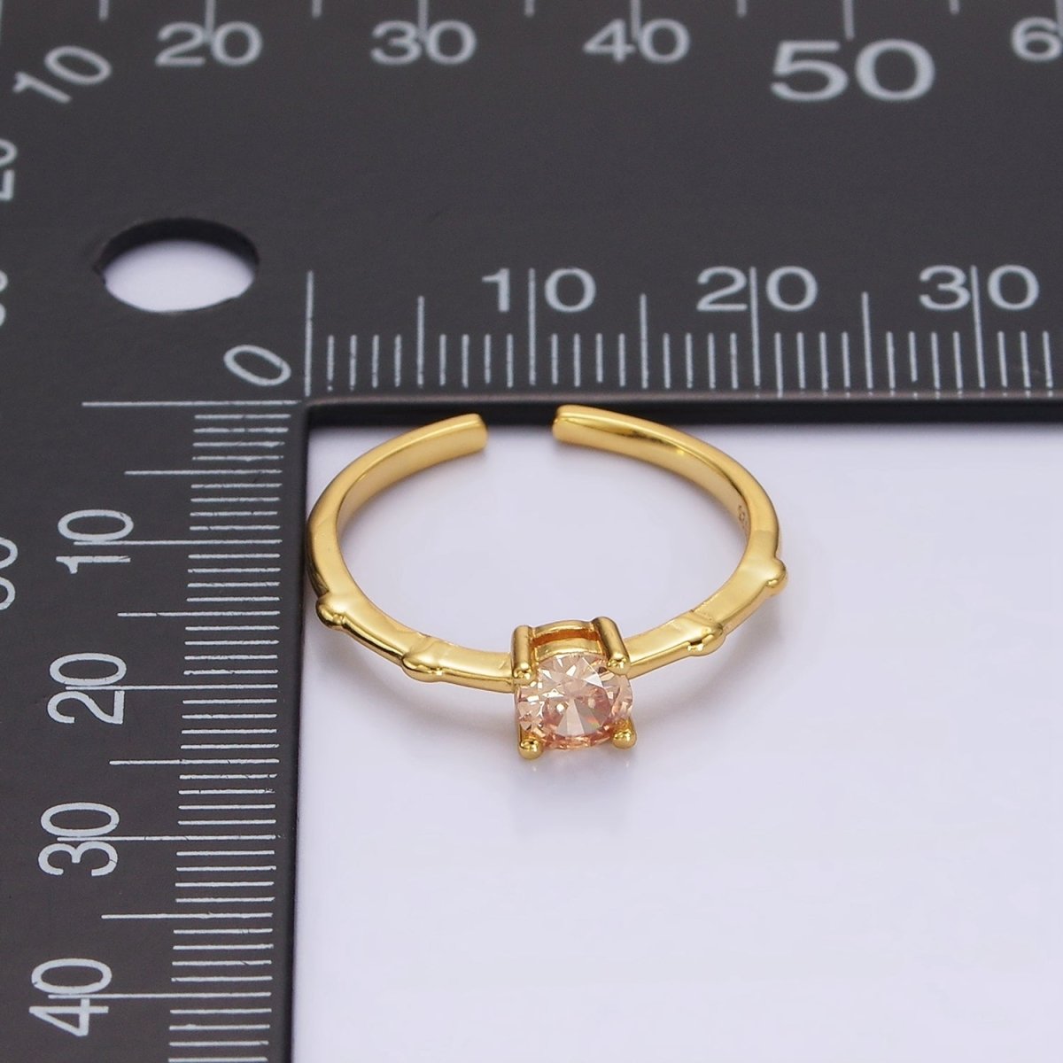 Gold Vermeil Cubic Zirconia CZ Birthstone Personalized Solitaire Bamboo Ring in Gold & Silver | O1006 - O1029 - DLUXCA