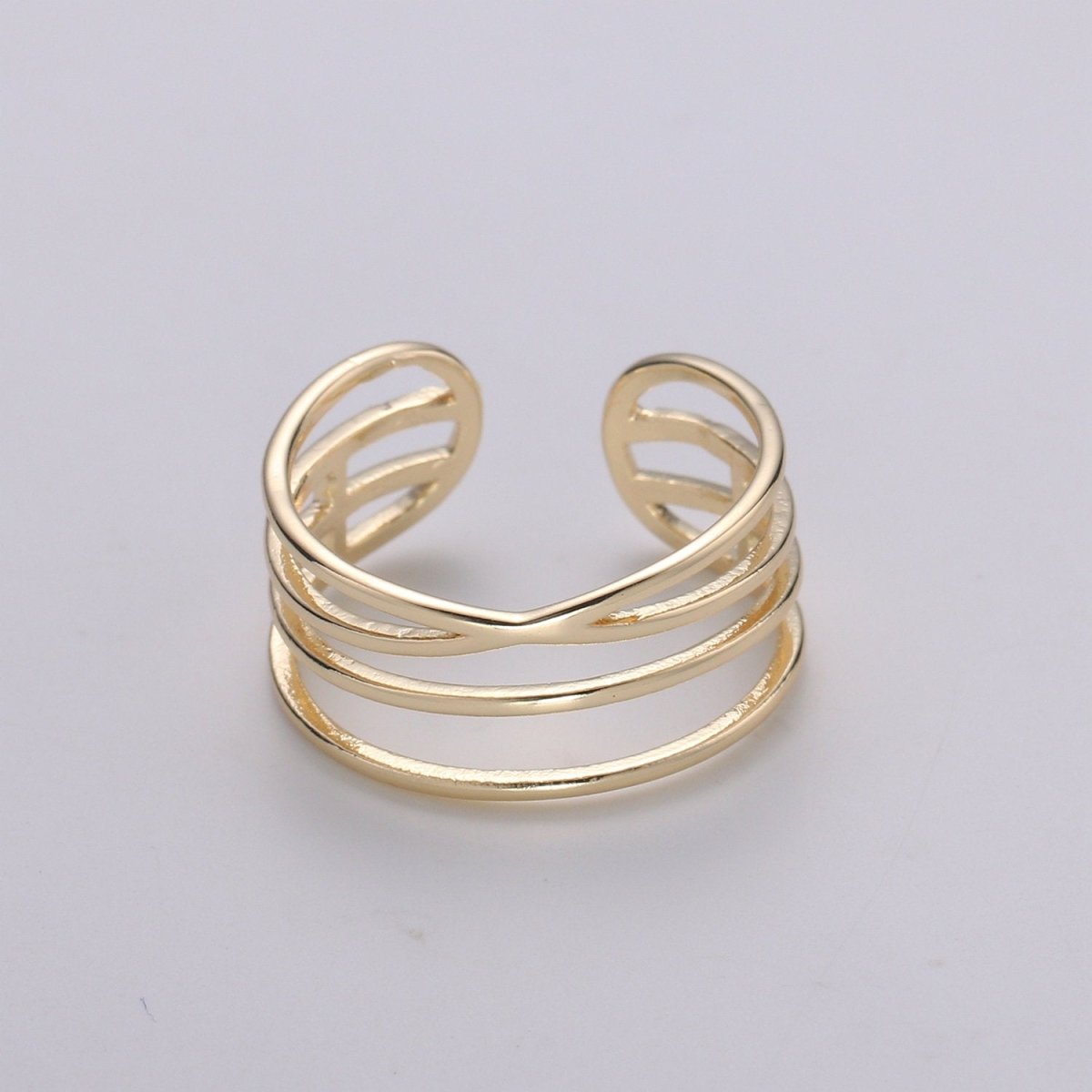 Gold Vermeil Layered Ring | Triple Band Stackable Ring | Dainty Ring Minimalist Jewelry Trendy Midriff or Pinkie Everyday Ring Open Ring R-125 - DLUXCA