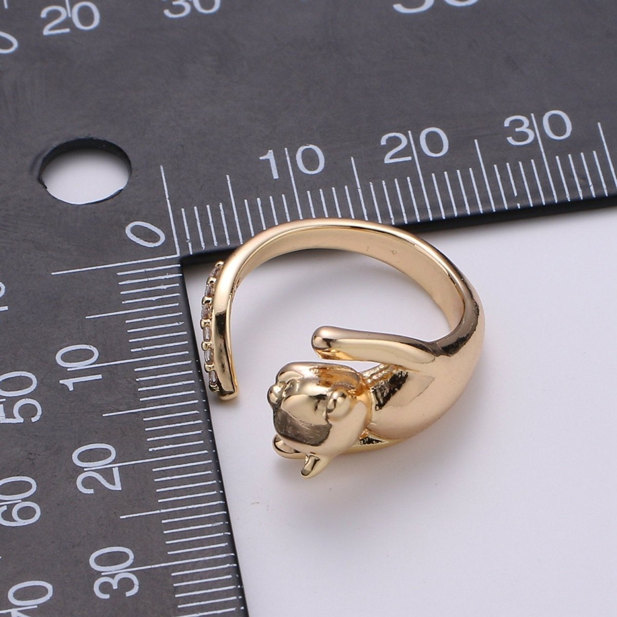 Gold Vermeil Ring Dainty Gold Cat Ring. Adjustable Ring Open Ring Gift For Birthday, Christmas, Gifts For Her. Cat Lover Jewelry Gift Idea R-061 - DLUXCA