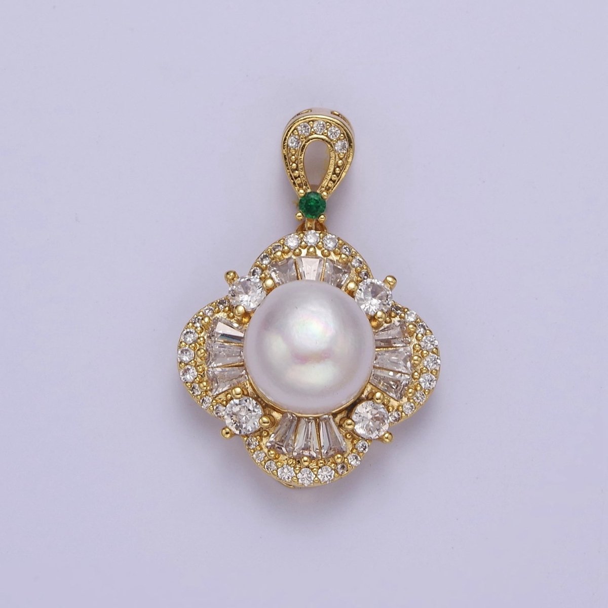 Gold Vintage Style Pearl Pendant With Clear Cubic Zirconia Stone Charm for Minimalist Jewelry Dangle Charm J-450 - DLUXCA