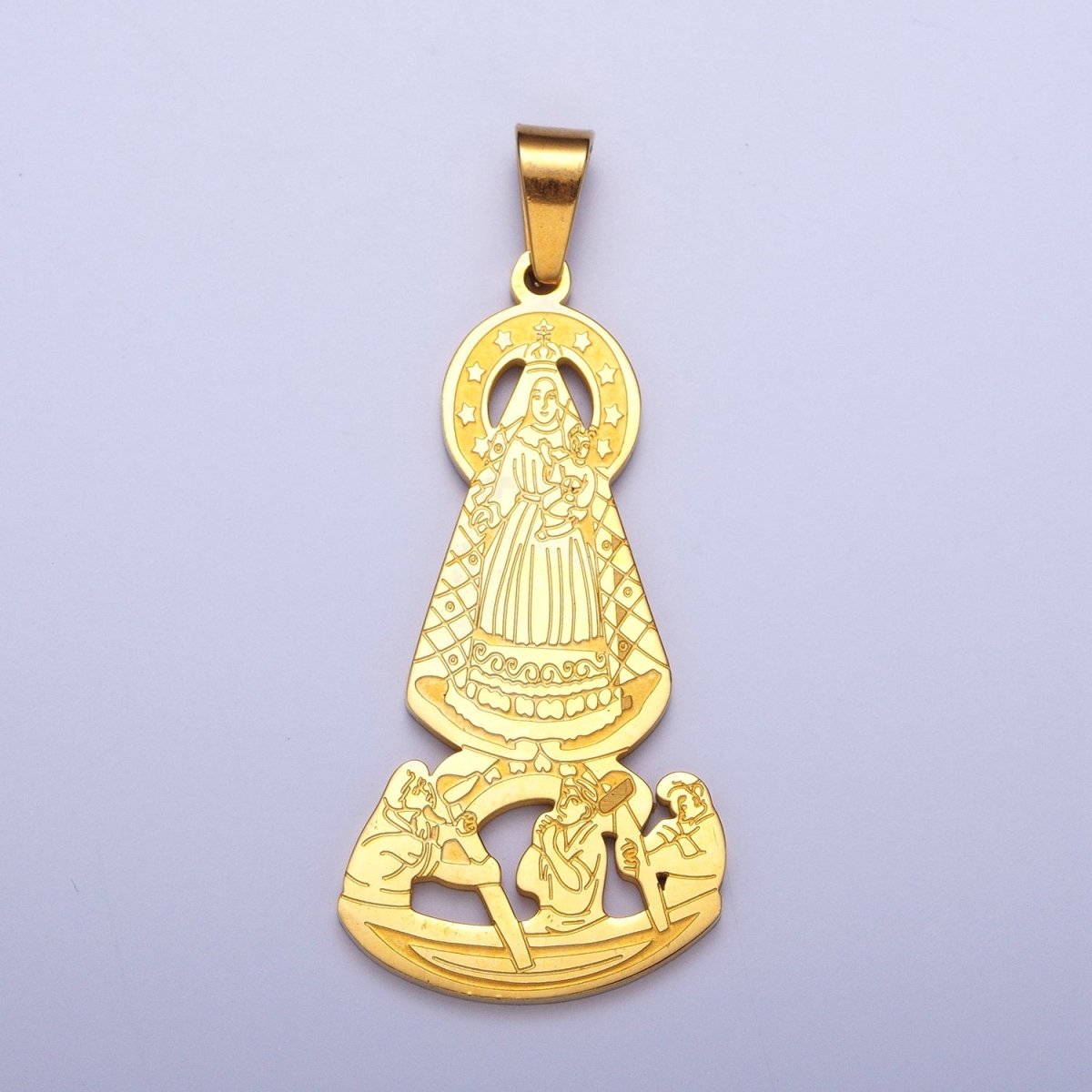 Gold Virgin Mary and Baby Jesus Pendant For Catholic Jewelry Making X-650 - DLUXCA