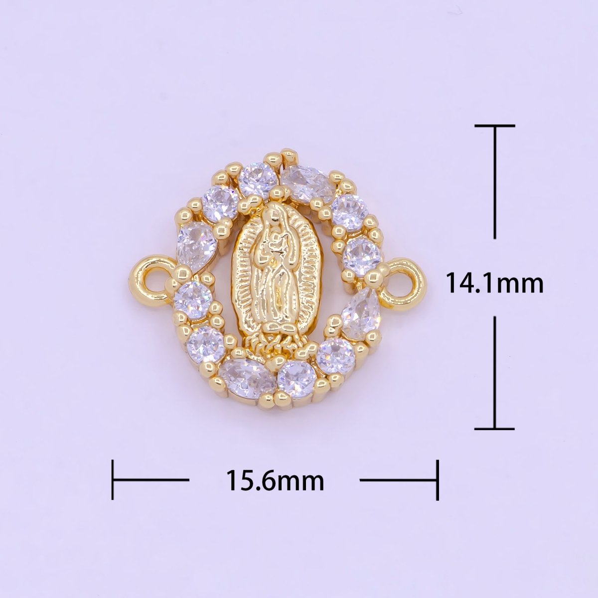 Gold Virgin Mary Connectors, Lady Guadalupe Link Charm Connector, Medallion Religious Jewelry Bracelet G-469 - DLUXCA