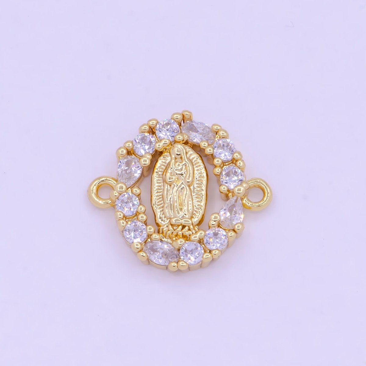 Gold Virgin Mary Connectors, Lady Guadalupe Link Charm Connector, Medallion Religious Jewelry Bracelet G-469 - DLUXCA