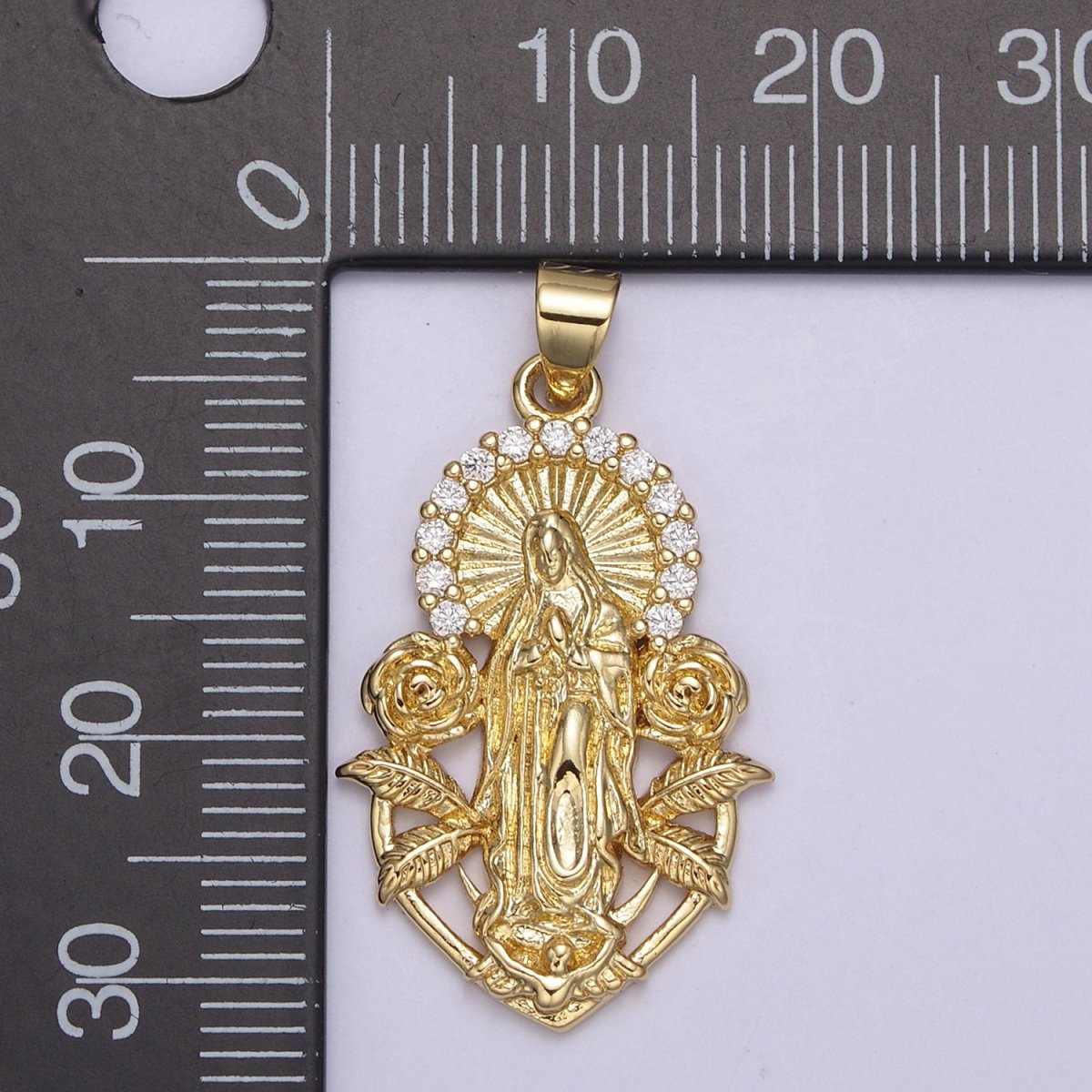 Gold Virgin Mary Our Lady Of Guadalupe Divine Mercy Rose Flower Medallion Pendant for Necklace Making Supply H-800 - DLUXCA