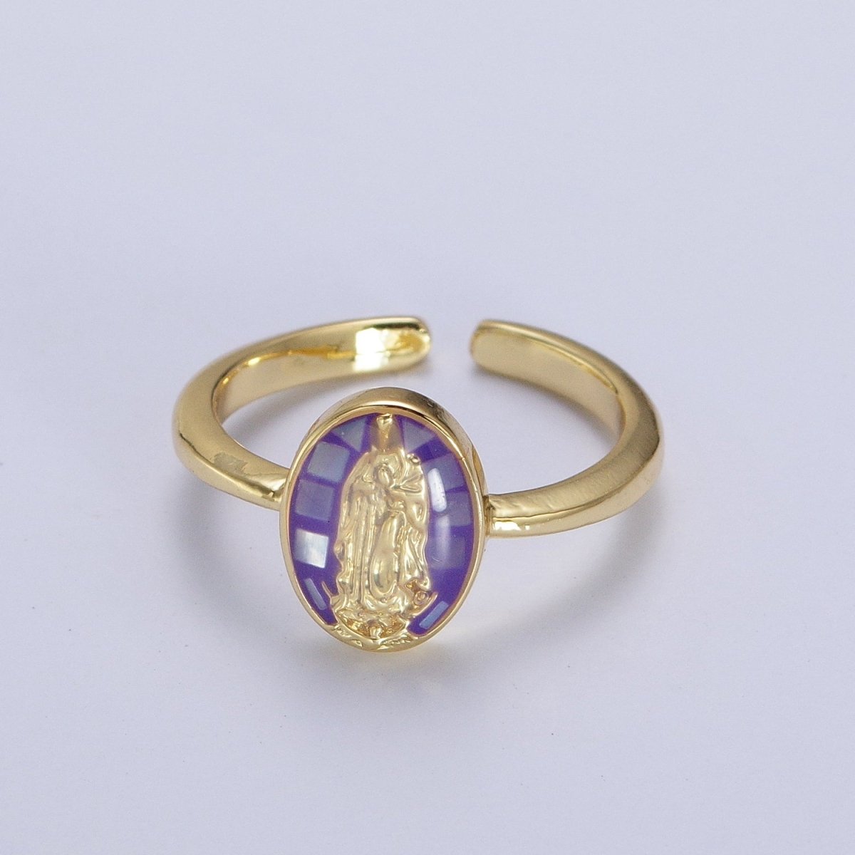 Gold Virgin Mary Ring | Religious Jewelry | Lady Guadalupe Ring in Gold filled Religious Medal Ring • Gift for Her S-400 - DLUXCA