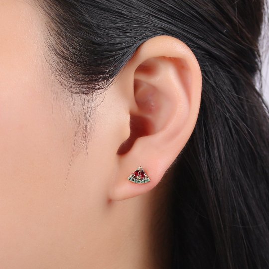 Gold Watermelon Stud Earrings, CZ Watermelon Studs, Tropical Summer Jewellery, Fruit Earrings, Minimalist Earrings, Earrings for Girls P-011 - DLUXCA