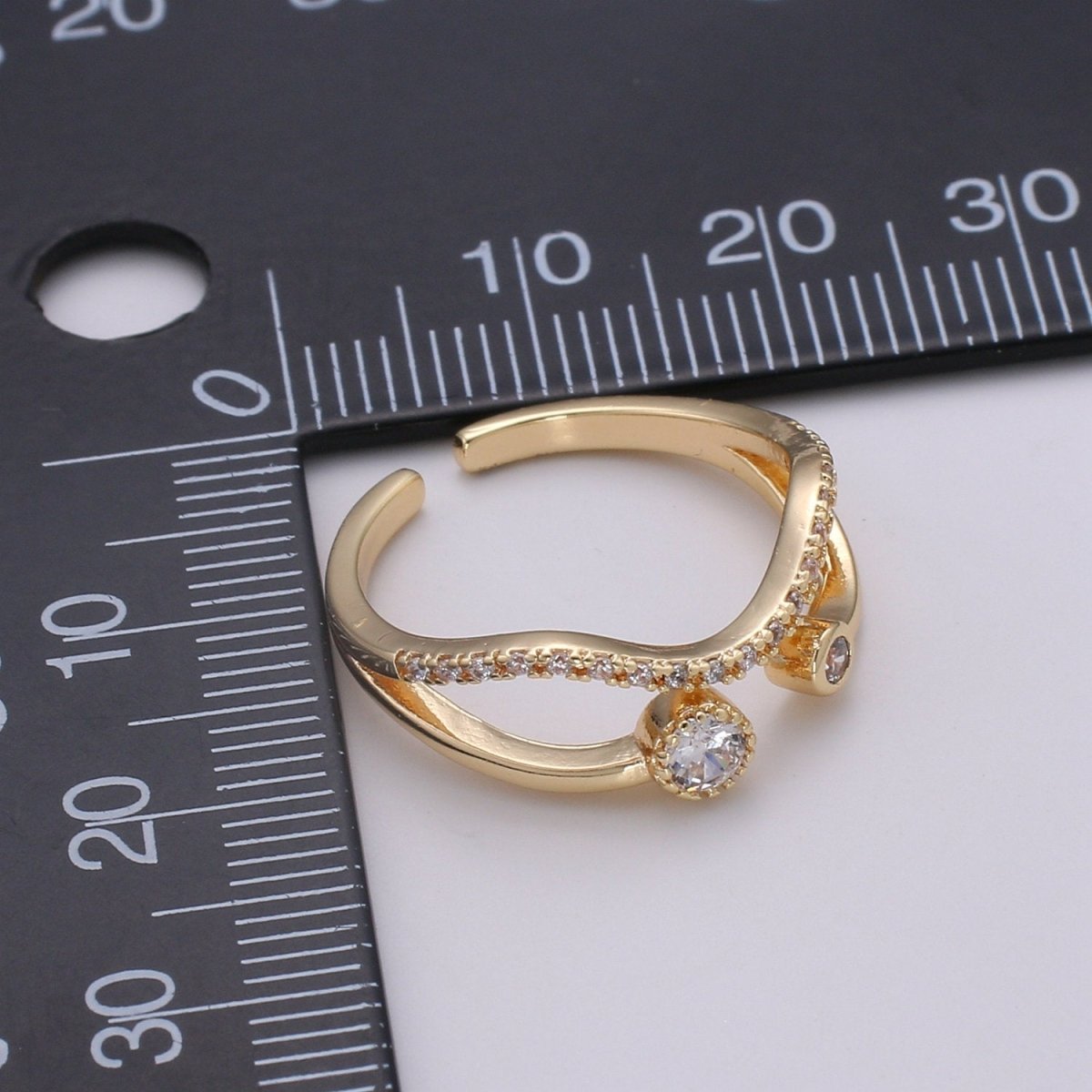 Gold wave ring, Micro Pave Open Ring Gold Vermeil ring, Dainty wave ring Micro Pave Stacking rings, Cz gold wave R-148 - DLUXCA