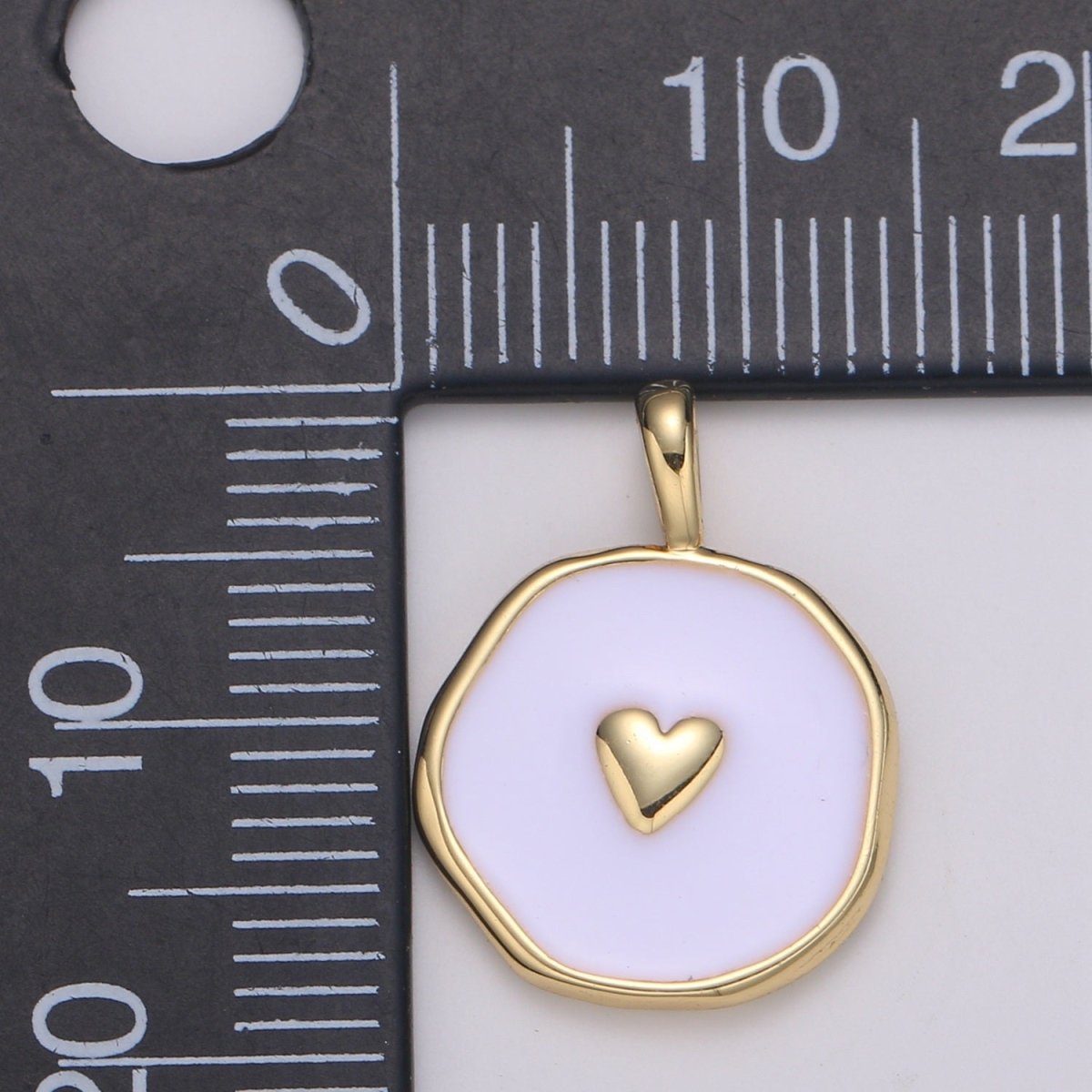 Gold White Enamel Heart Charms, Golden Heart charm in Round Disc Charm Medallion for Necklace, Paint my Heart DIY craft E-189 - DLUXCA