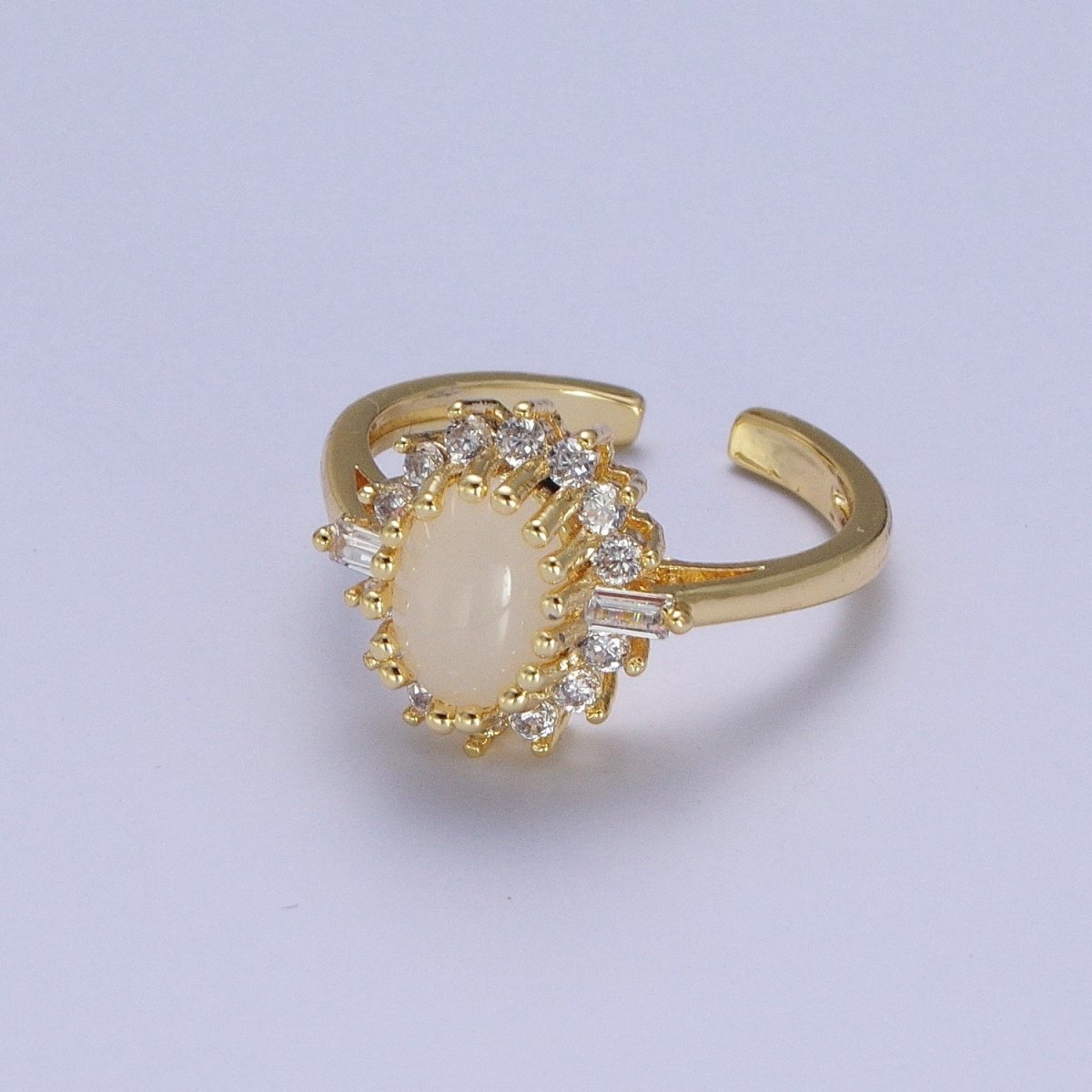 Gold White Gemstone Clear Cubic Zirconia Celestial Sun Flower Adjustable Ring S-247 - DLUXCA