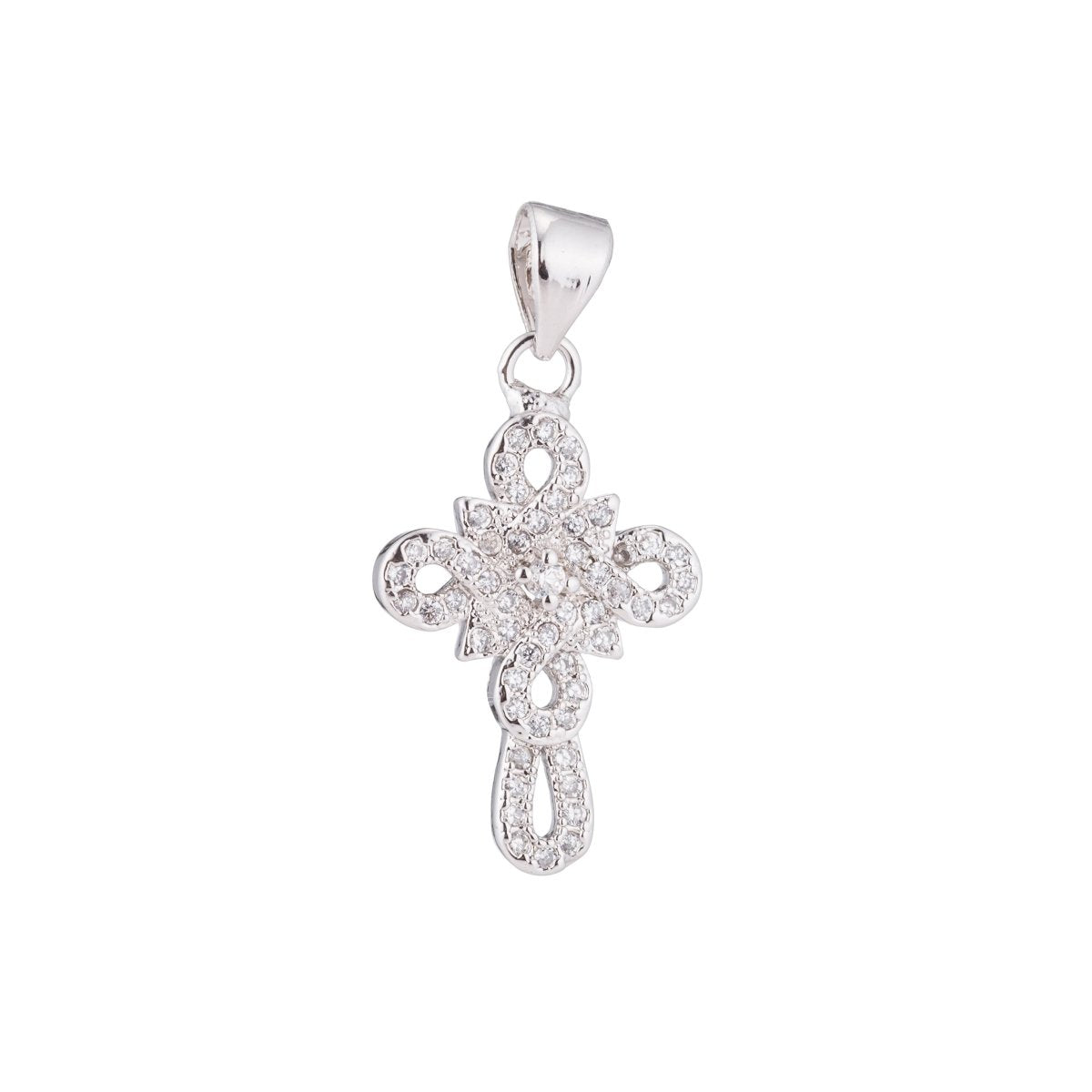 Gold / White Gold Cross, Jesus, Faith, Love, Hope, Peace, Dangle, Church Cubic Zirconia Necklace Pendant Charm Bead Bails Findings for Jewelry Making H-407 - DLUXCA