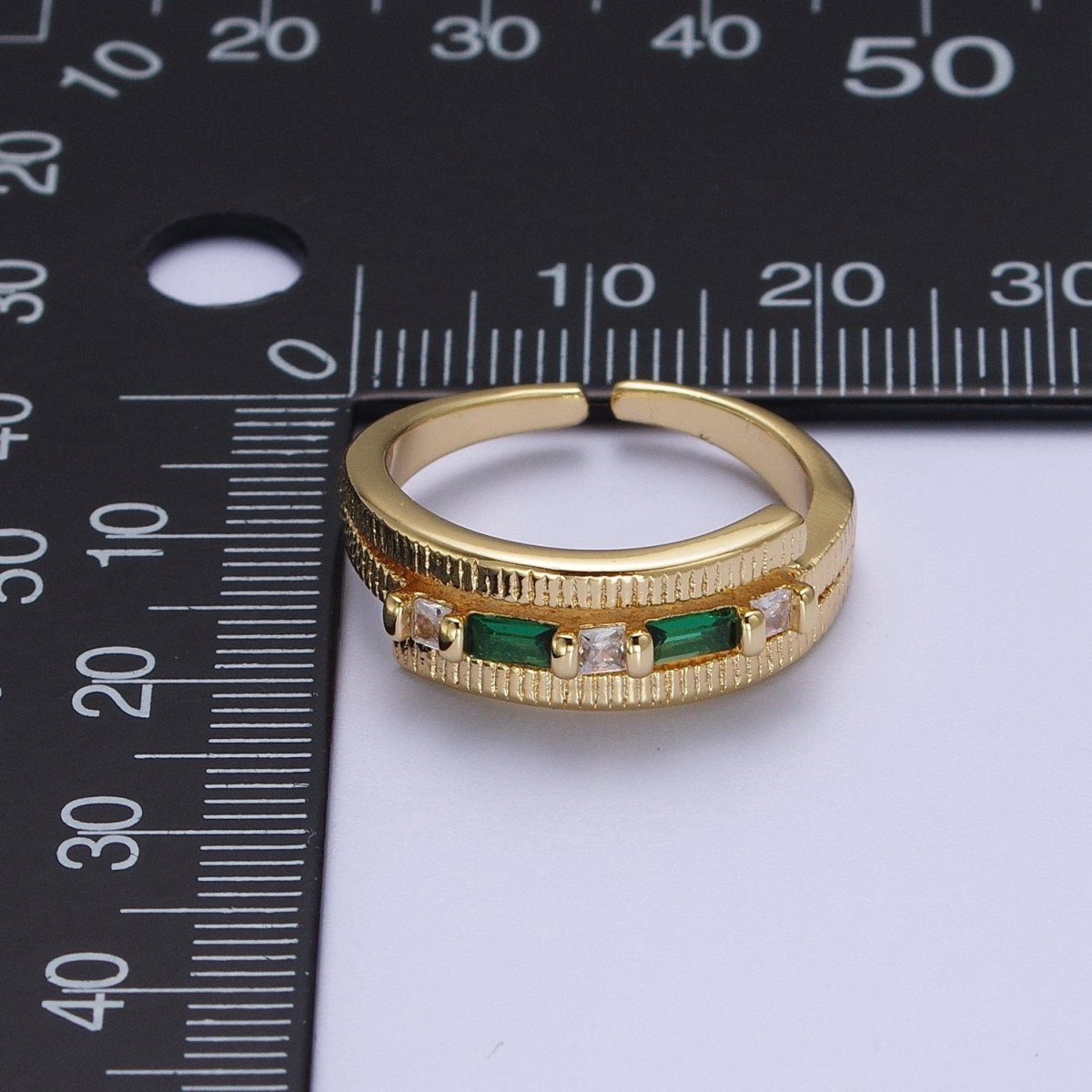 Gold Wrap Ring Clear Baguette Ring Green Baguette Ring Open Adjustable Jewelry O-1986 O-1987 - DLUXCA