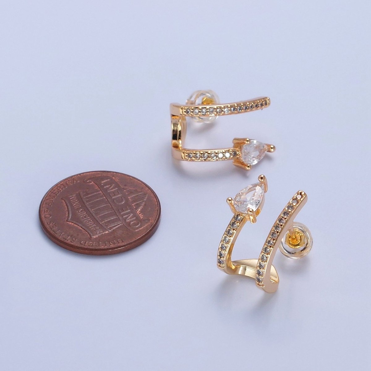 Gold Wrap Stud Earring with Tear Drop CZ Stone T-460 - DLUXCA