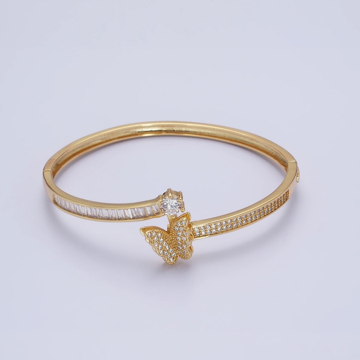 Gold Wrist Bangle Cubic Butterfly Bracelet Baguette Cz Silver Single Mariposa Bracelet | WA-1692 WA-1693 Clearance Pricing - DLUXCA