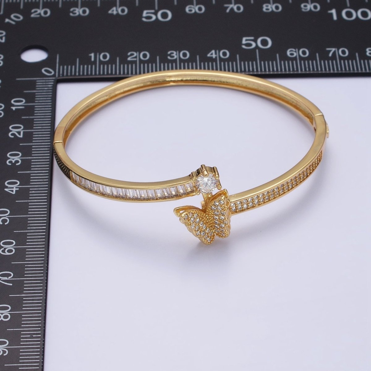 Gold Wrist Bangle Cubic Butterfly Bracelet Baguette Cz Silver Single Mariposa Bracelet | WA-1692 WA-1693 Clearance Pricing - DLUXCA