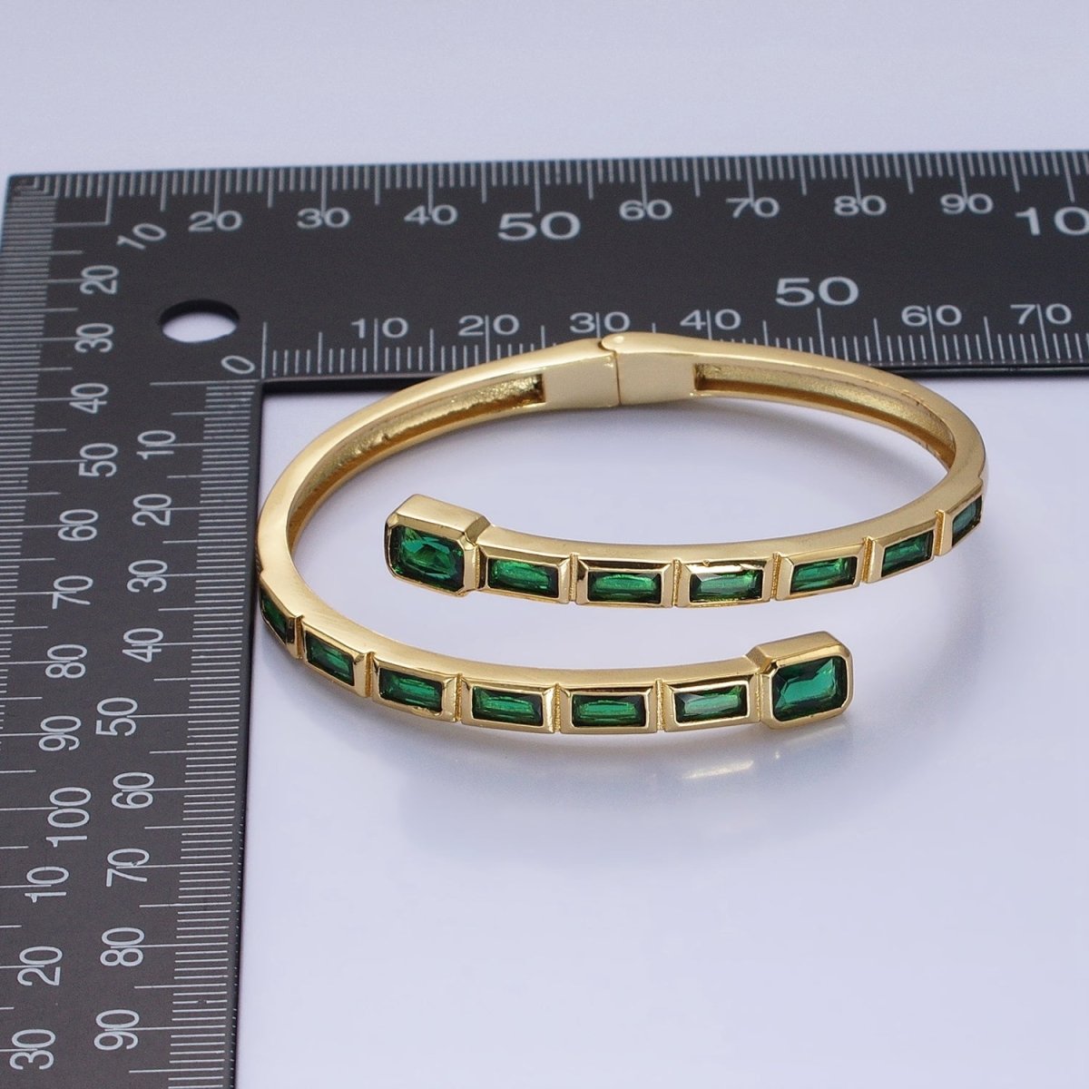 Gold Wrist Bangle Emerald Cut Cz Bangle Bracelet Silver Bracelet Blue Sapphire, Emerald Green, Clear CZ | WA-1687 to WA-1691 Clearance Pricing - DLUXCA