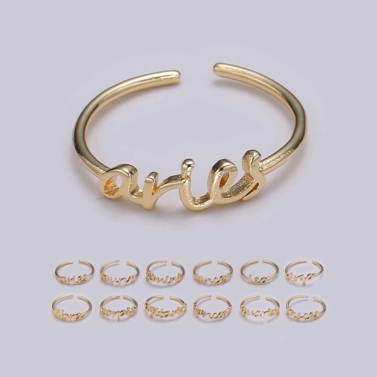 Gold Zodiac Ring Words Gold Ring, Astrology Horoscope Ring Birthday Personalized Gift Open Adjustable Ring for Stacking Ring Midi Ring - DLUXCA