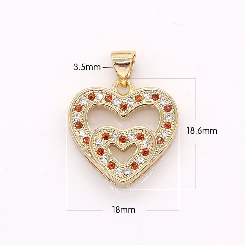 Golden Big Heart Small Heart Charm CZ Love Valentine Theme Micro Pave Charm Pendant GP-388 - DLUXCA