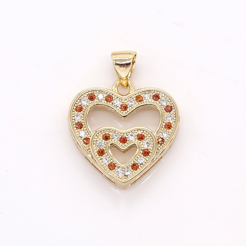 Golden Big Heart Small Heart Charm CZ Love Valentine Theme Micro Pave Charm Pendant GP-388 - DLUXCA