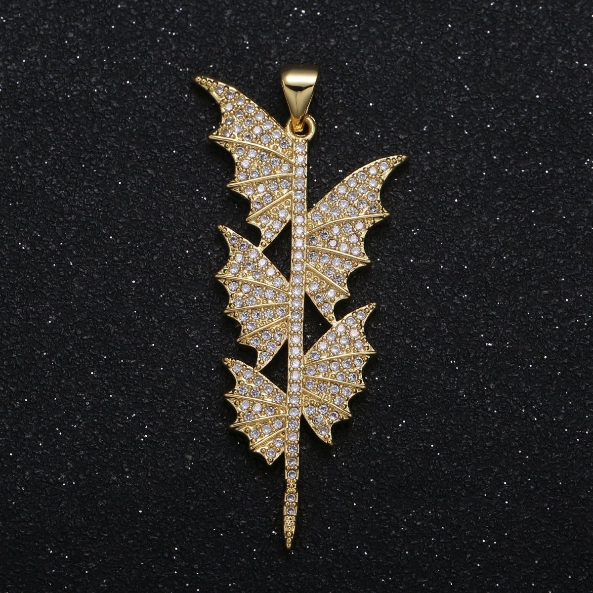 Golden Branch Leaf Multiple Butterfly Bat Wing Charm CZ Nature Animal Mariposa Tree Leaf Micro Pave Charm Pendant GP-007 - DLUXCA