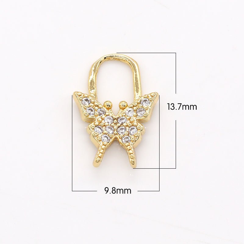 Golden Butterfly Padlock Supplies CZ Animal Bug Mariposa Nature Micro Pave Jewelry Supply Component GP-508 - DLUXCA