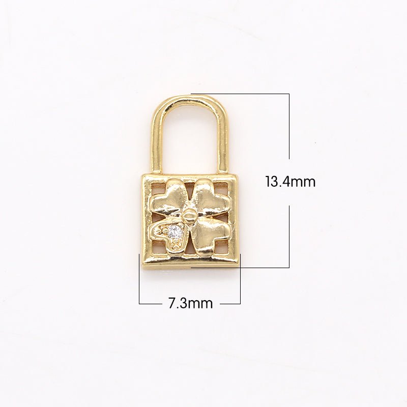 Golden Clover Flower Padlock Jewelry Making Supplies CZ Mini Floral Lock Jewelry Supply Component GP-557 - DLUXCA