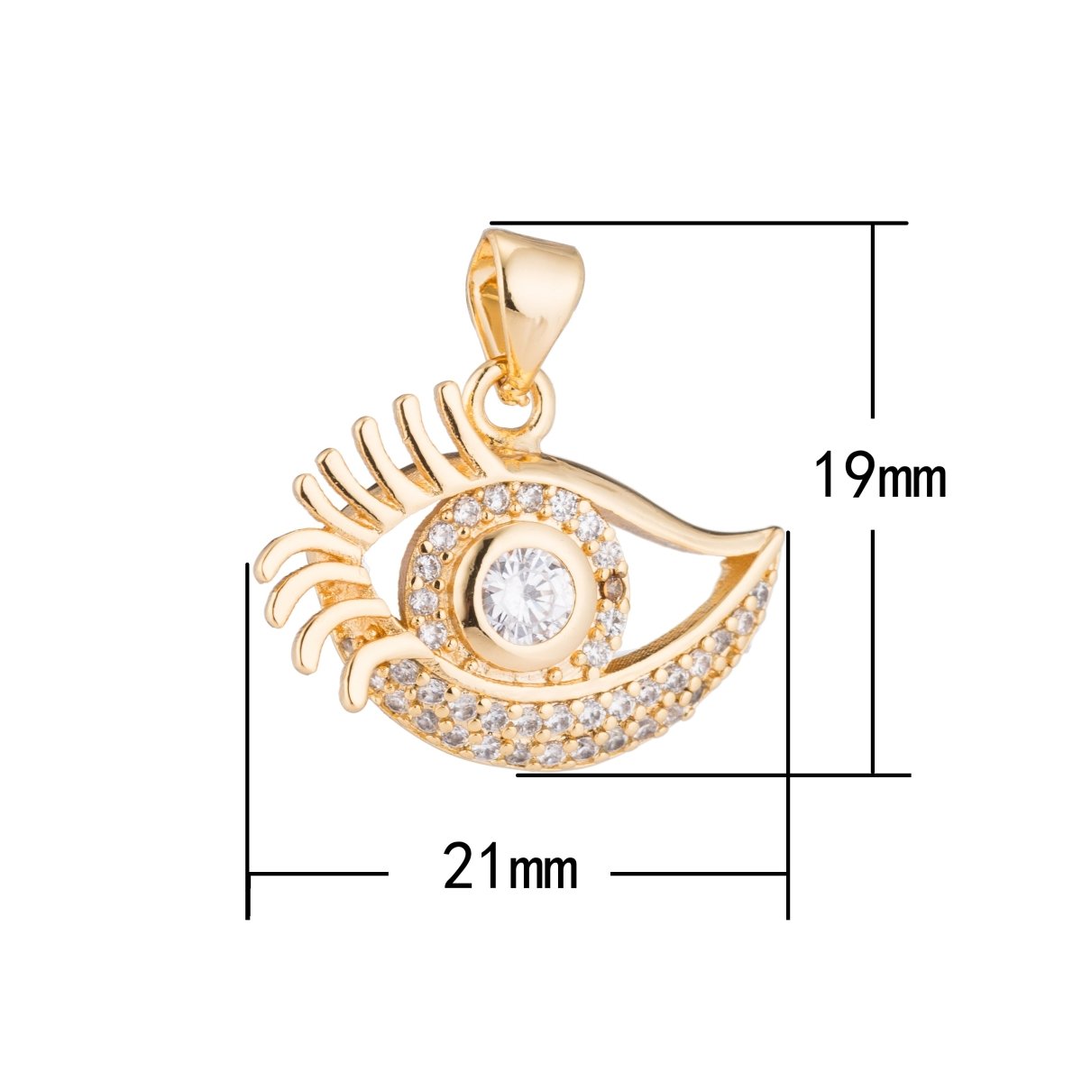Golden Eye, Beautiful, Eyes, Beholder Eyelashes DIY Cubic Zirconia Bracelet Necklace Pendant Charm Bead Bails Finding for Jewelry Making H-181 - DLUXCA