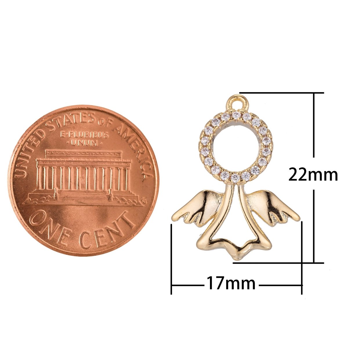 Golden Flying Angel Charm, Micro Pave CZ Charm, Dainty Pendant Floating Cute Angels Wings Peace Love Necklace Charm for Jewelry Making E-423 - DLUXCA