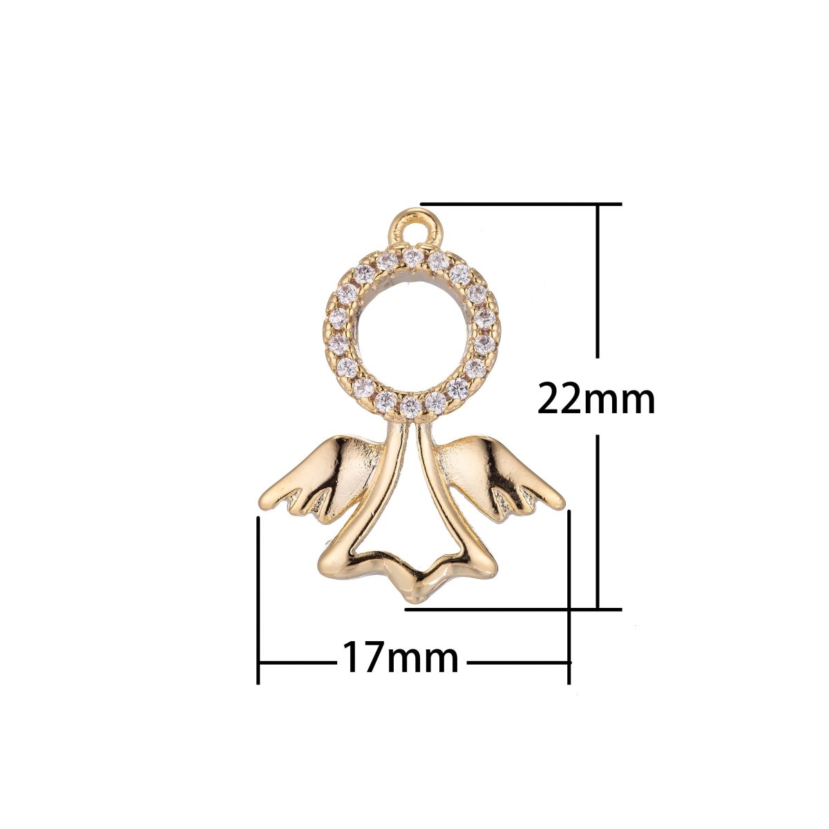 Golden Flying Angel Charm, Micro Pave CZ Charm, Dainty Pendant Floating Cute Angels Wings Peace Love Necklace Charm for Jewelry Making E-423 - DLUXCA