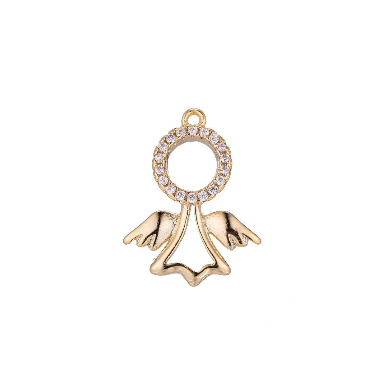 Golden Flying Angel Charm, Micro Pave CZ Charm, Dainty Pendant Floating Cute Angels Wings Peace Love Necklace Charm for Jewelry Making E-423 - DLUXCA