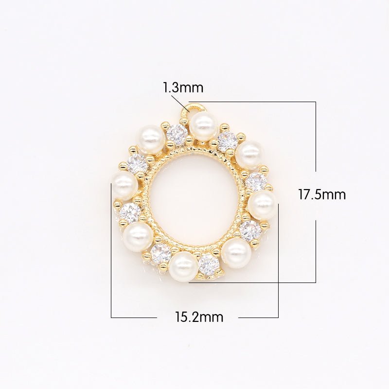 Golden Frame Mini Simple Crystal Circle Charm CZ Gold Plated Dainty Geometric Shape Charm Pendant GP-175 - DLUXCA