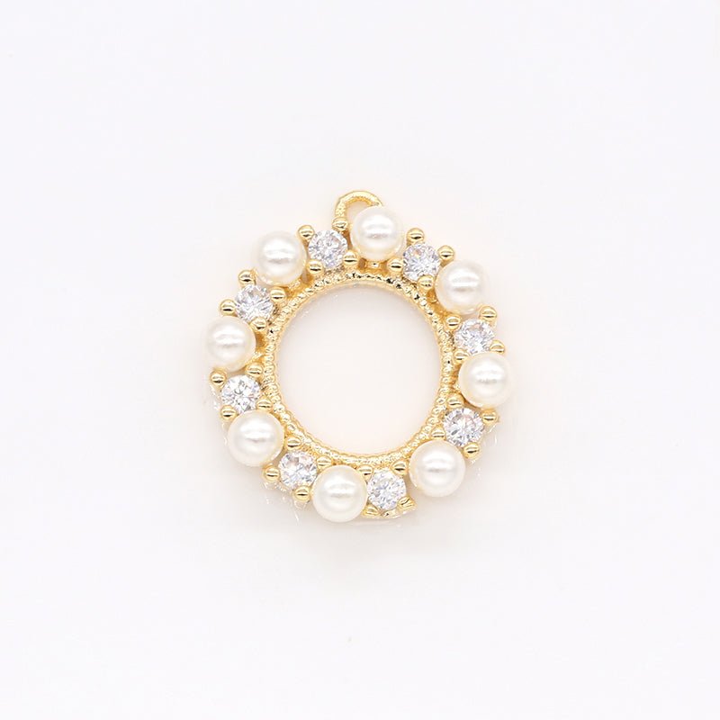 Golden Frame Mini Simple Crystal Circle Charm CZ Gold Plated Dainty Geometric Shape Charm Pendant GP-175 - DLUXCA