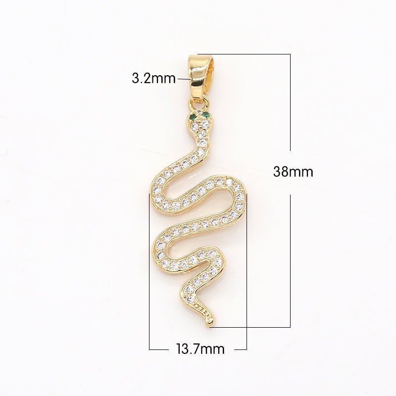 Golden Green Crystal Eyed Snake Charm CZ Tiny Reptile Animal Nature Micro Pave Charm Pendant GP-502 - DLUXCA