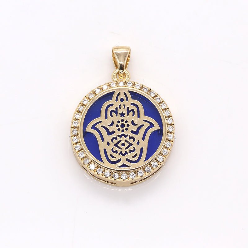 Golden Hamsa Flower in Circle Round Charm CZ Gold Plated Geometric Shape Micro Pave Charm Pendant GP-383 GP-373 GP-384 - DLUXCA