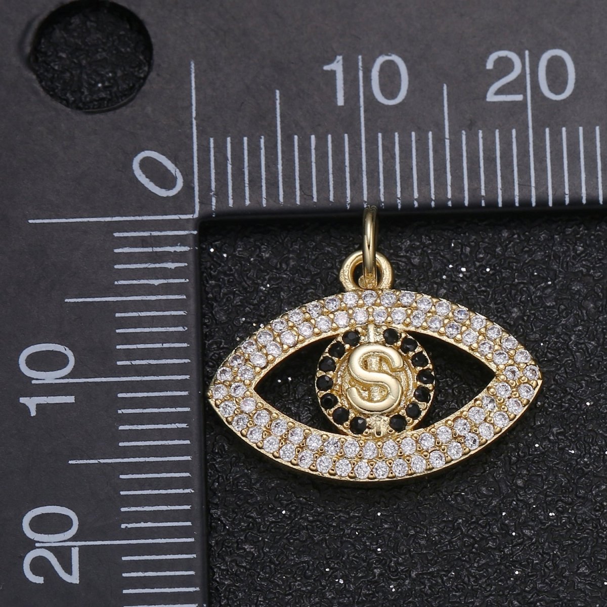 Golden Initial Letter S Evil Eye Charm CZ Money Heist Dollar Micro Pave Charm Pendant GP-069 - DLUXCA