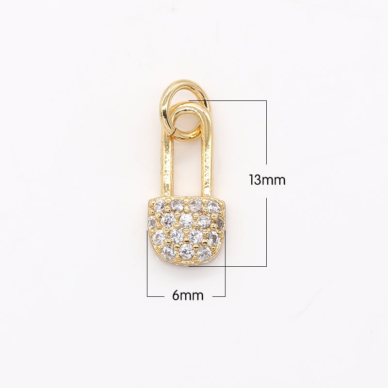 Golden Long Neck Padlock Charm CZ Toolkit Lock Equipment Micro Pave Charm Pendant GP-509 - DLUXCA