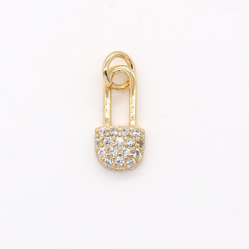 Golden Long Neck Padlock Charm CZ Toolkit Lock Equipment Micro Pave Charm Pendant GP-509 - DLUXCA