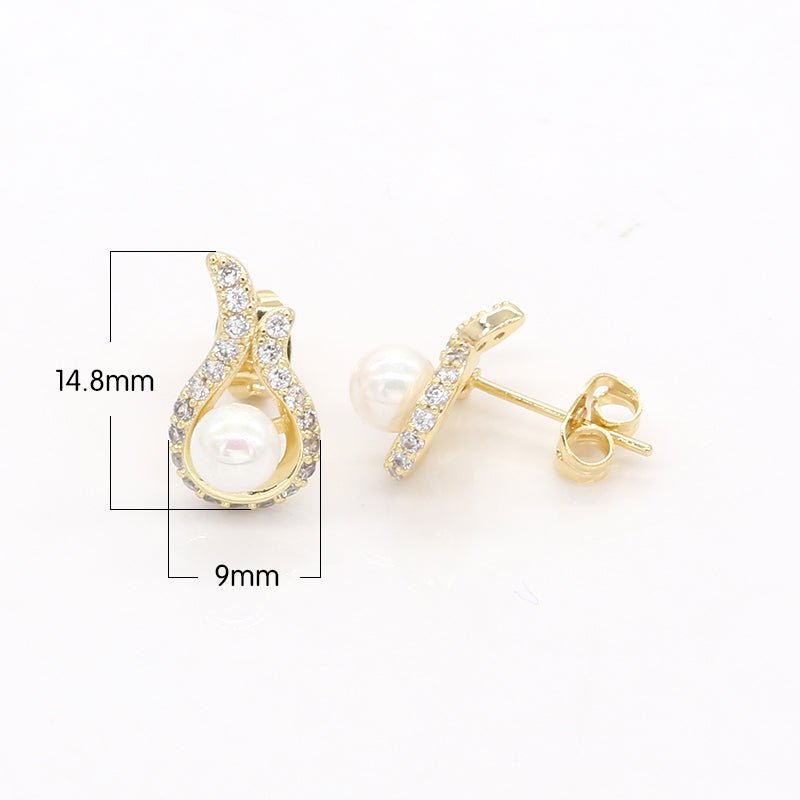 Golden Micro Pave Oval Studs Earring CZ Geometric Shape Earring Jewelry GP-753 - DLUXCA
