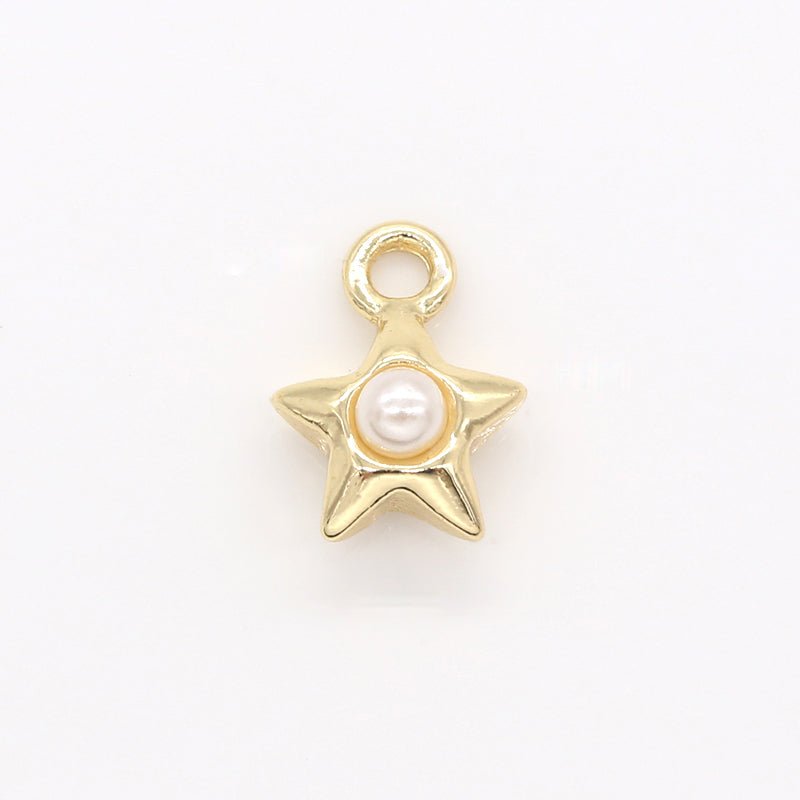 Golden Mini North Star Faux Pearl Charm FP Single Gold Plated Star Charm Pendant GP-178 - DLUXCA