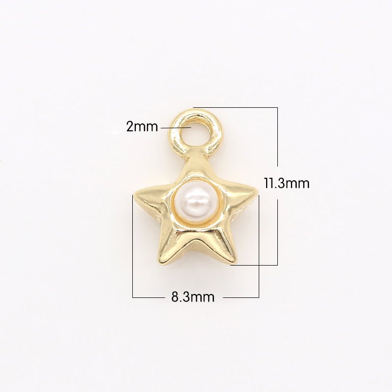 Golden Mini North Star Faux Pearl Charm FP Single Gold Plated Star Charm Pendant GP-178 - DLUXCA
