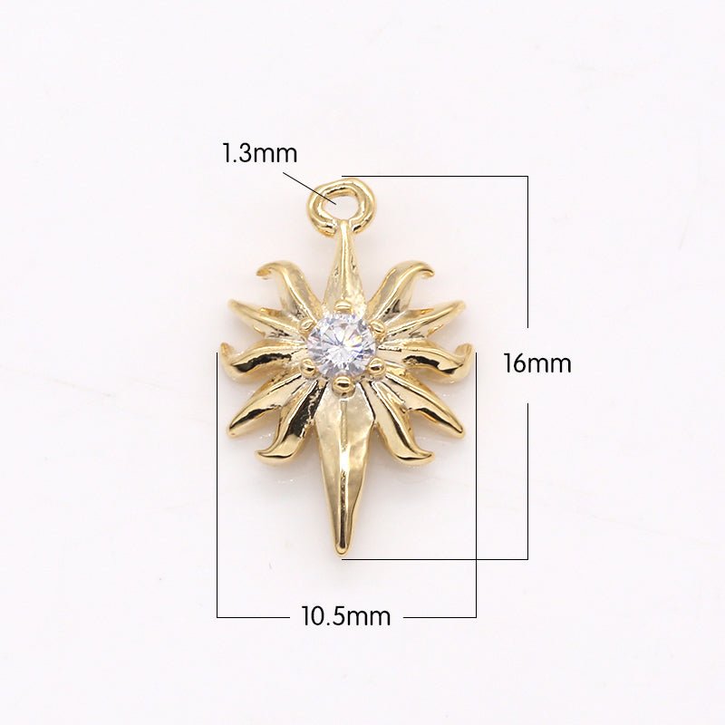 Golden Mini Star Pendant , Dainty Gold Plated Rustic North Star Fire Charm Pendant GP-163 - DLUXCA