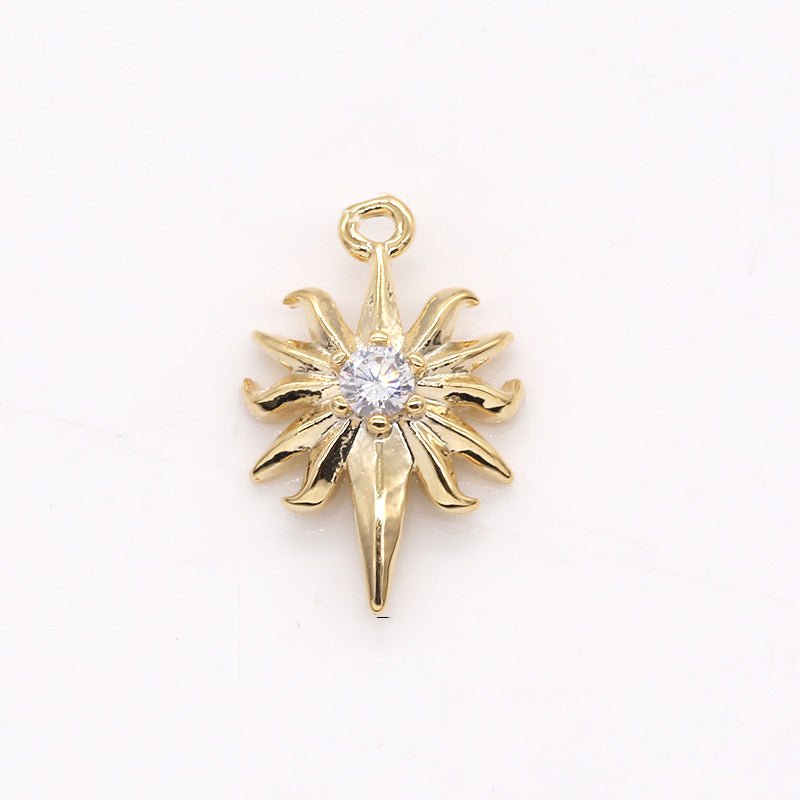 Golden Mini Star Pendant , Dainty Gold Plated Rustic North Star Fire Charm Pendant GP-163 - DLUXCA