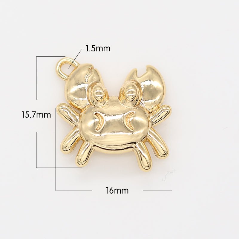 Golden Mud Crab Charm, Plain Gold Plated Nature Ocean Beach Animal Charm Pendant GP-697 - DLUXCA