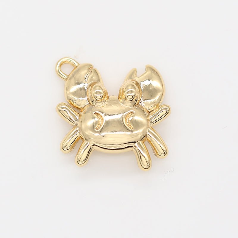 Golden Mud Crab Charm, Plain Gold Plated Nature Ocean Beach Animal Charm Pendant GP-697 - DLUXCA