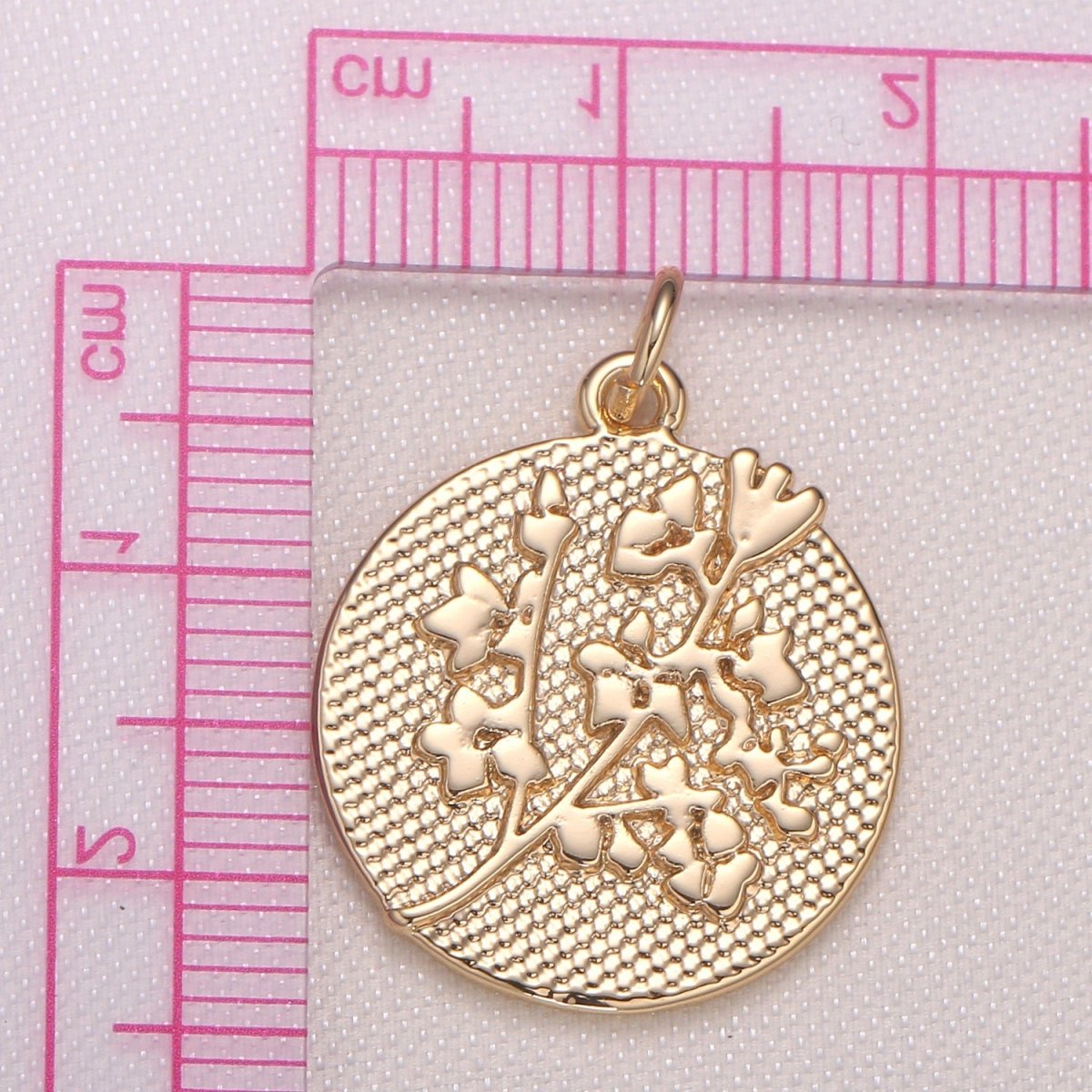 Golden Orchid Flower Medal Rustic Coin Charm, Gold Plated Floral Nature Medallion Charm Pendant GP-944 - DLUXCA